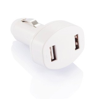 Podwójna ładowarka samochodowa USB; Przenośna ładowarka samochodowa USB z dwoma wyjściami: 5V/800mA oraz 5V/1.2A.