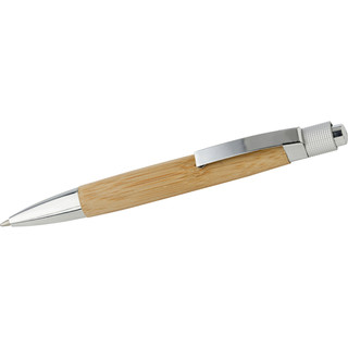 Bambusowy długopis ze srebrnymi elementami i metalowym klipem