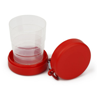 Składany kubek do picia 220 ml z karabińczykiem i miejscem na tabletki/cukier itp.