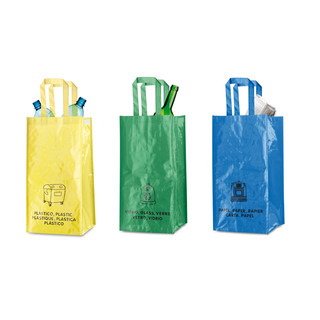 Zestaw 3 toreb do segregacji szkła, plastiku i papieru, rozmiar torby 23 x 45 x 23 cm