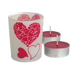 Lampion z motywem serca, 2 świeczki w zestawie, FOREVER LOVE, czerwony/transparentny
