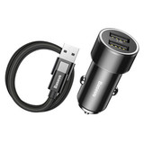Inteligentna ładowarka samochodowa 2x USB + kabel USB Typ-C 1m